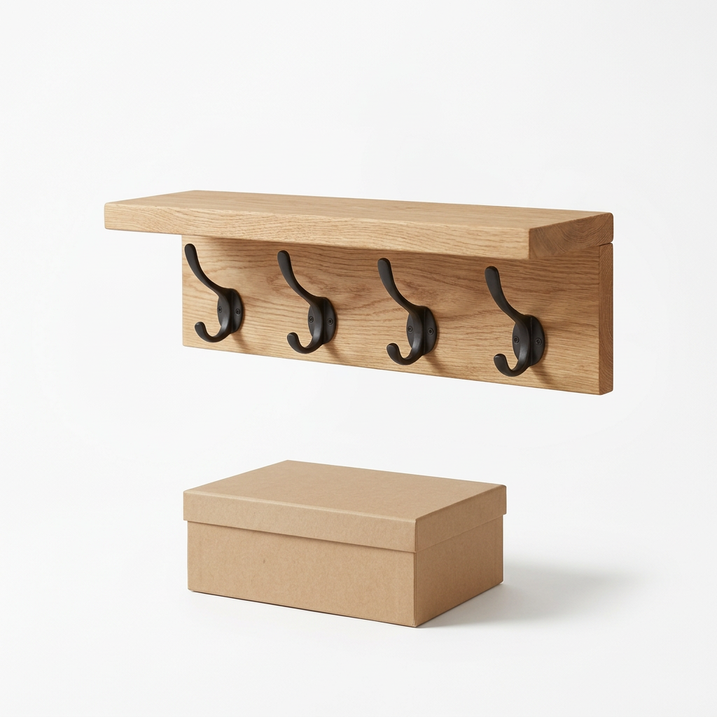 Entryway Wall Shelf with Four Hooks
