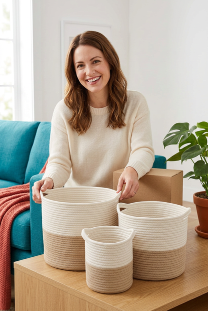 Woven Cotton Rope Storage Basket Set
