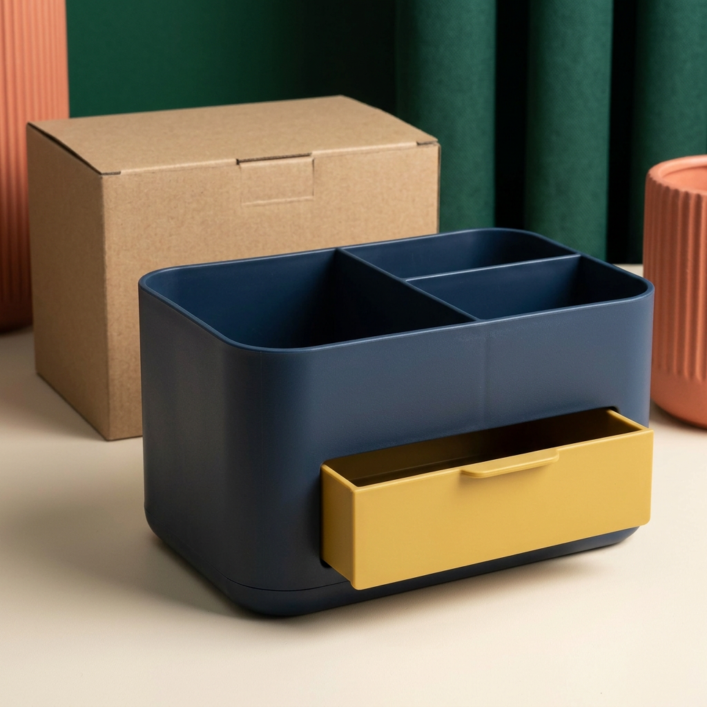 Navy & Mustard Desktop Organizer with Drawer