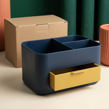 Navy & Mustard Desktop Organizer with Drawer