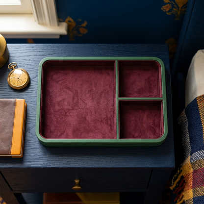 Burgundy & Forest Green Divided Valet Tray