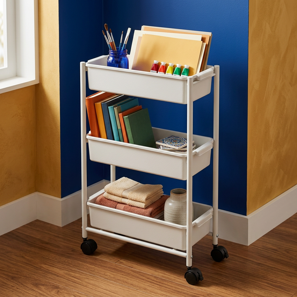 Slim Three-Tier Rolling Storage Cart