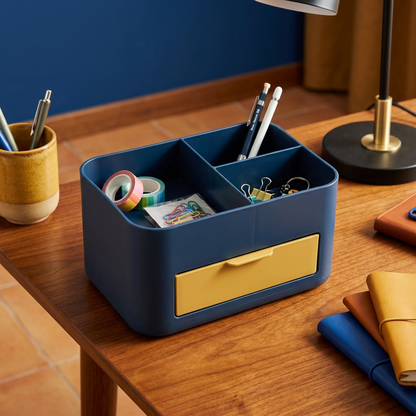 Navy & Mustard Desktop Organizer with Drawer