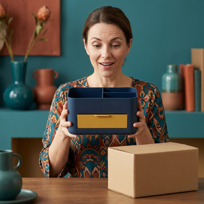 Navy & Mustard Desktop Organizer with Drawer