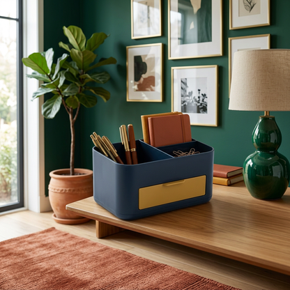 Navy & Mustard Desktop Organizer with Drawer