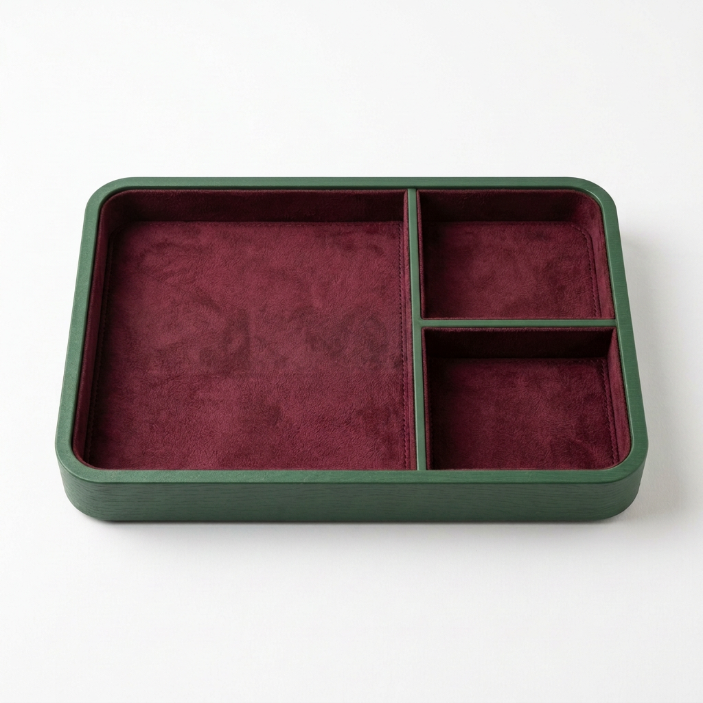 Burgundy & Forest Green Divided Valet Tray