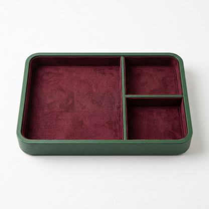 Burgundy & Forest Green Divided Valet Tray