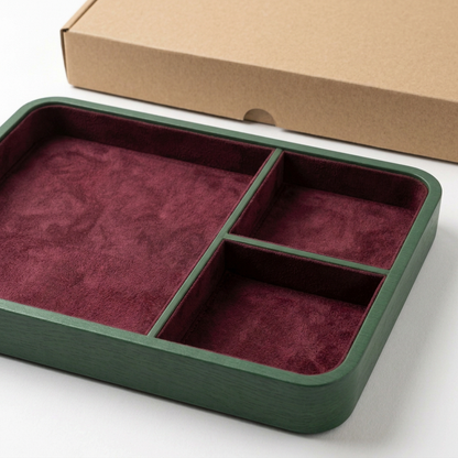 Burgundy & Forest Green Divided Valet Tray