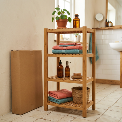 Four-Tier Bamboo Bathroom Shelf — styled home view